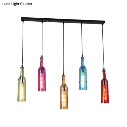 Decorbites™ vintage black bottle cluster pendant lamp with colorful glass shades featuring illuminated edison bulbs 220v-240v 110v-120v