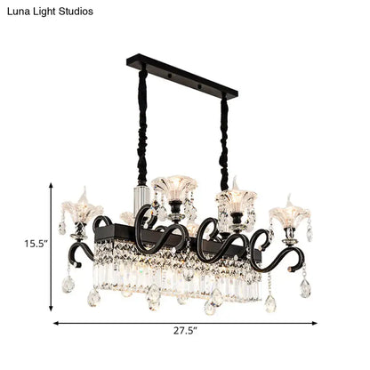 Decorbites™ vintage black wrought iron chandelier with black crystal droplets and e12 e14 bulb base ornate floral fixtures