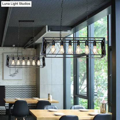 DecorBites vintage black iron island pendant light with exposed Edison bulbs for dining room ceiling lighting