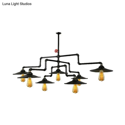 Decorbites vintage black island pendant lamp with 7 exposed filament bulbs and black pipe design for living room pendant light