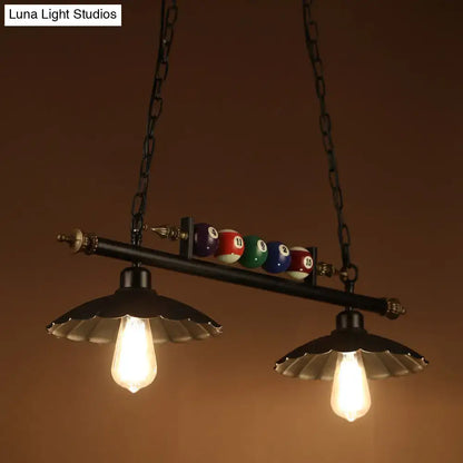 Decorbites vintage black wrought iron pool table light with scalloped design and colorful billiard ball decoration