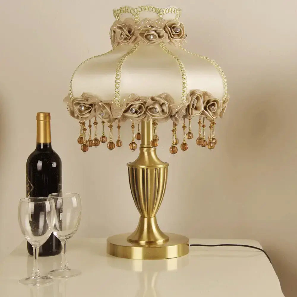 DecorBites vintage brass flower table light with elegant gold tone and cream fabric flower shade 220v-240v 110v-120v