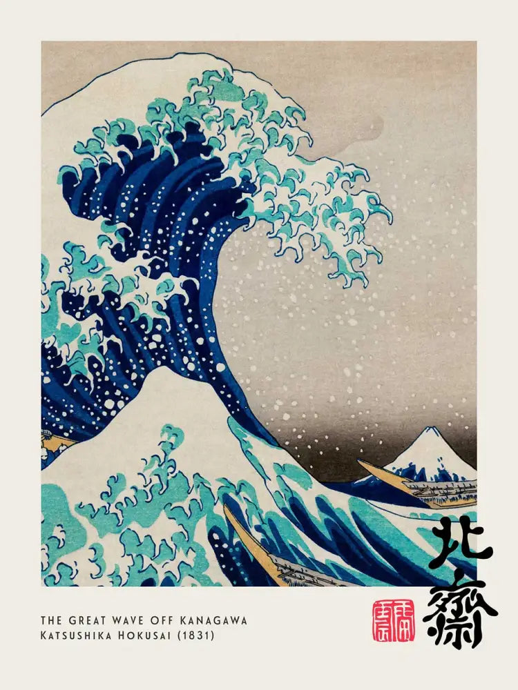 DecorBites™ vintage canvas painting print of the great wave by Hokusai in classic blue and white tones