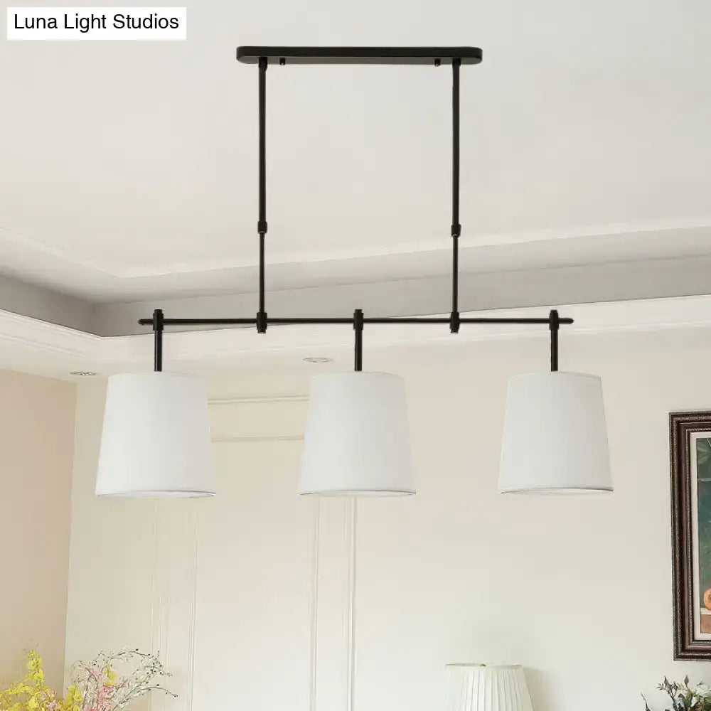 Black metal pendant light with three white fabric shades for dining room compatible with e26 e27 bulbs
