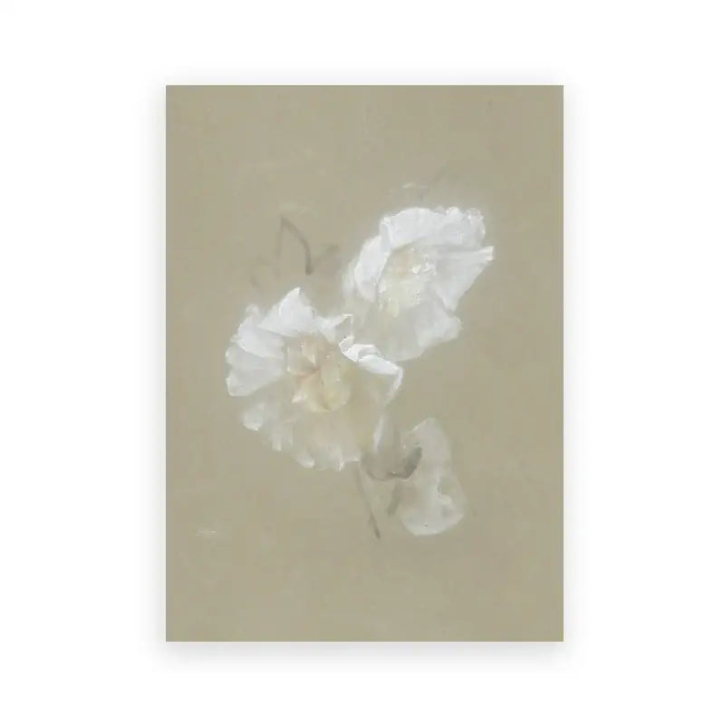 Decorbites™ vintage farmhouse landscape oil painting wall art featuring delicate white flowers on taupe background