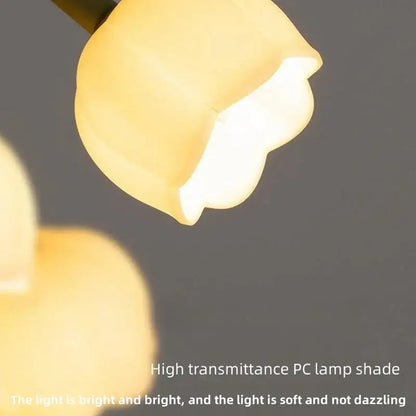 A soft pale yellow tulip-shaped lampshade made of high transmittance pc material vintage floral table lamp