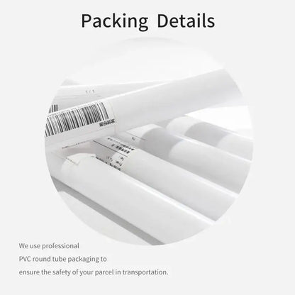 White pvc round tubes with barcode labels used for packaging decorbites vintage floral vase canvas wall art