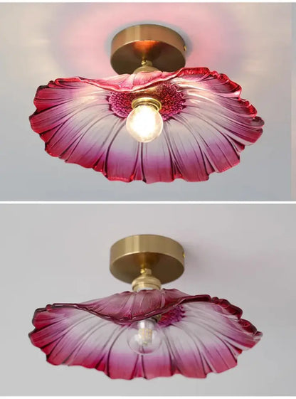 DecorBites™ vintage flower glass pendant lights feature hand-blown pink to lavender petals for unique home decor