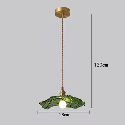 DecorBites™ vintage flower glass pendant light in green leaf shape with brass chain for elegant home decor lighting