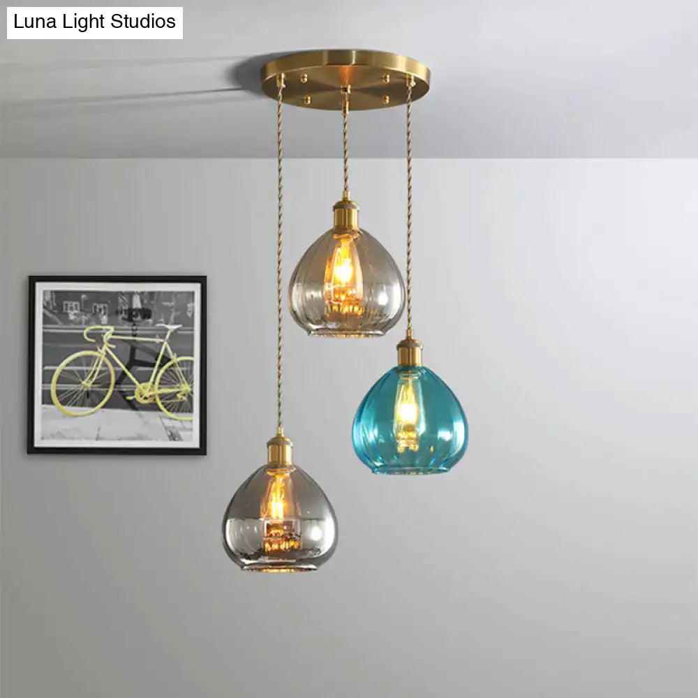 Set of three decorbites vintage glass onion multi ceiling light pendants with brass fixtures and teardrop glass shades