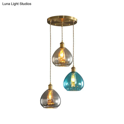 Decorbites vintage glass onion multi ceiling light pendant in brass with smoked gray and vibrant teal glass shades