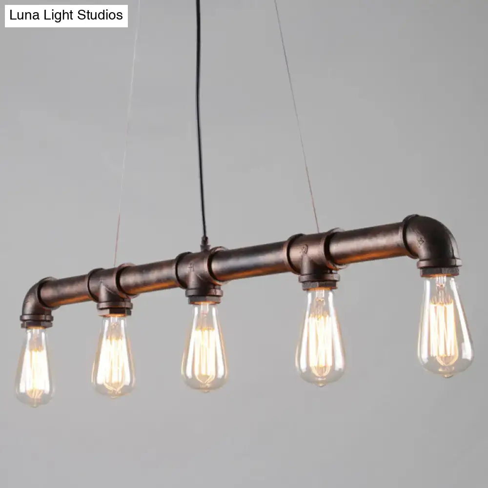 Decorbites vintage iron pendant light with five e26 e27 filament bulbs in a dark bronze pipe frame for restaurant bars