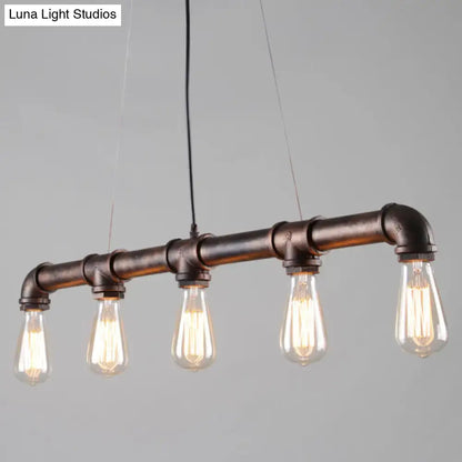 Decorbites vintage iron pendant light with five e26 e27 filament bulbs in a dark bronze pipe frame for restaurant bars