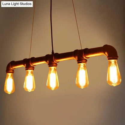 Decorbites vintage iron pendant light with 5 heads featuring rustic copper pipe and glowing amber e26 e27 bulbs for bars