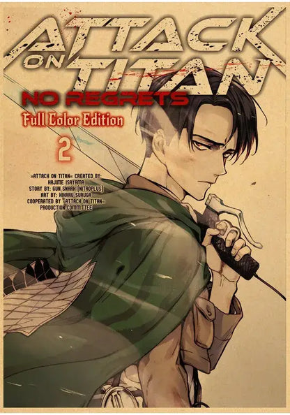 Decorbites™ vintage japanese anime poster featuring attack on titan no regrets volume 2 manga cover in full color