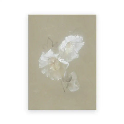 DecorBites™ vintage landscape canvas print featuring soft white flowers on muted taupe for farmhouse wall art