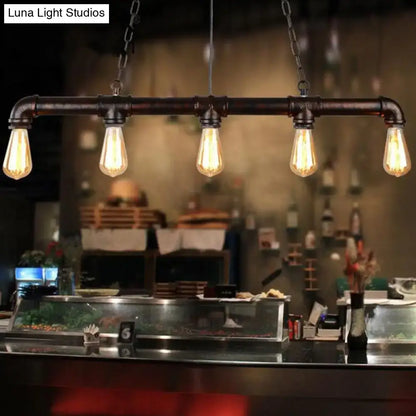 Industrial-style black pipe pendant ceiling light with four exposed filament bulbs vintage linear pipe 220v-240v 110v-120v