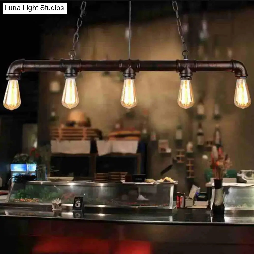 Industrial-style black pipe vintage linear pipe ceiling light with four glowing edison bulbs 220v 240v 110v 120v
