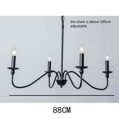 Black wrought iron decorbites™ vintage loft living room chandelier with five candle-style bulbs and adjustable chain