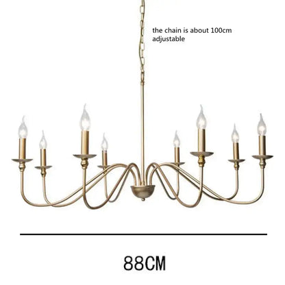 Decorbites vintage loft brass-finished living room chandelier with eight candle-style bulbs and adjustable 100cm chain