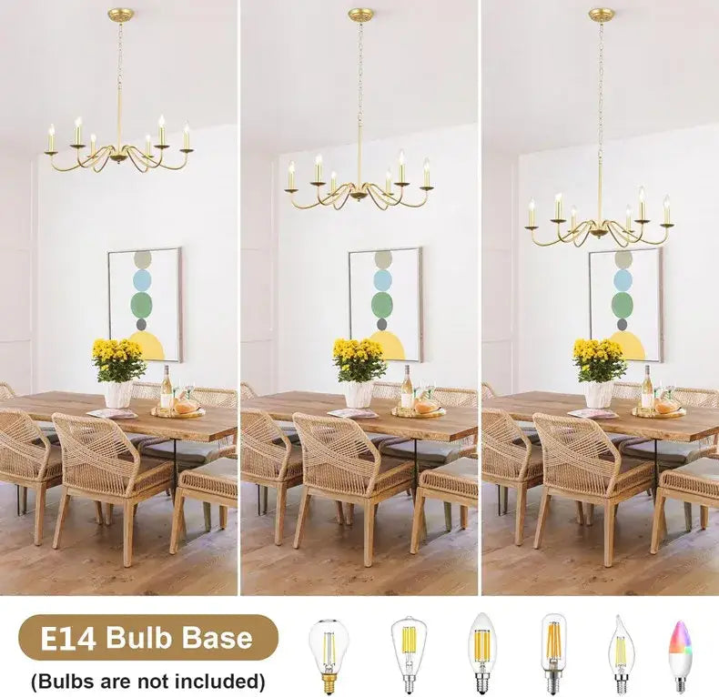 Decorbites™ vintage loft gold finished living room chandelier with ornate design and multiple candle style bulbs