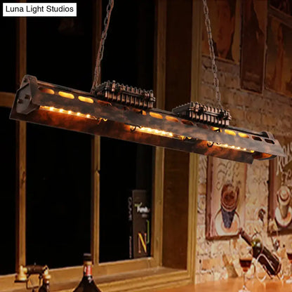 DecorBites vintage metal rust linear island lighting fixture with 3 pendant lamps and exposed edison bulbs
