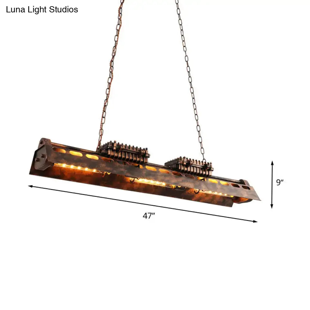 Decorbites vintage metal rust linear island lighting fixture with copper-toned pendant lamps and exposed edison bulbs