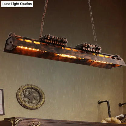 DecorBites™ vintage metal rust linear island lighting fixture with 3 pendant lamps for bar ceiling use