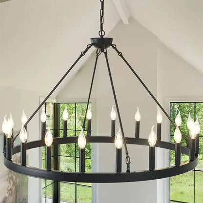 Black wrought iron pendant chandelier with 16 candle-style bulbs vintage modern led ceiling pendant light