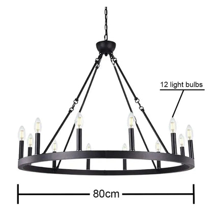 Black wrought iron vintage modern led pendant chandelier with 12 candle-style bulbs for vintage ceiling pendant lighting
