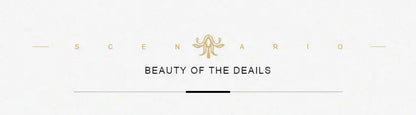 Gold-colored octopus logo above beauty of the deals text on white background in nordic abstract landscape canvas art