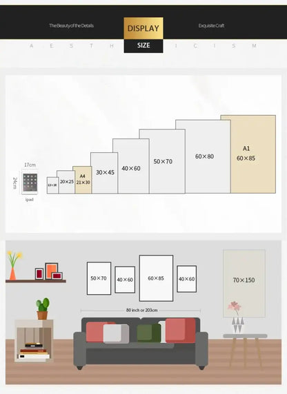 A sleek minimalist display of DecorBites vintage nordic abstract landscape dog canvas art on a modern wall