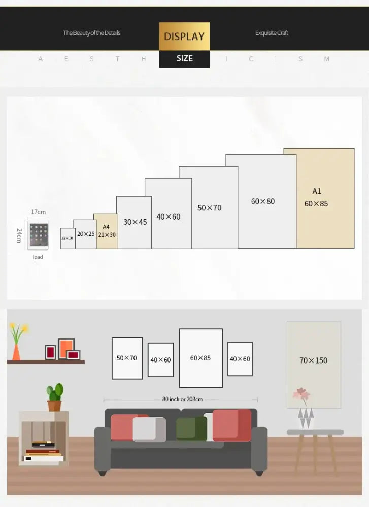 A sleek minimalist display of DecorBites™ vintage nordic abstract landscape wall art in various sizes on a living room wall