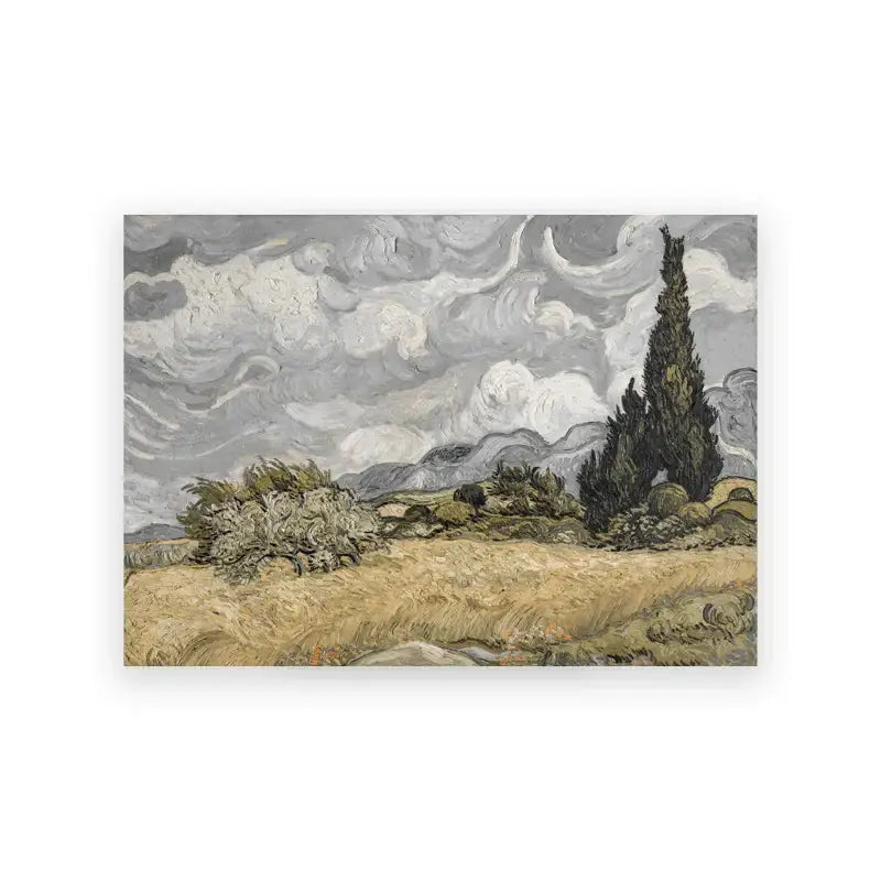 Decorbites vintage oil painting canvas poster of van gogh’s wheatfield with cypresses in earthy yellows and greens