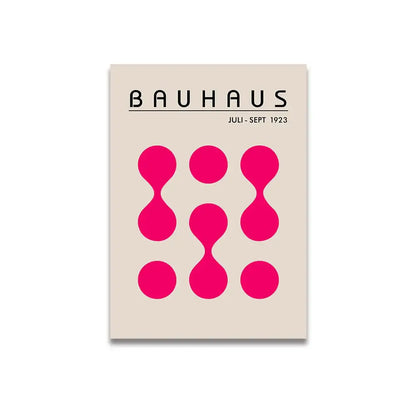 Beige bauhaus magazine cover with bold pink abstract shapes and black typography in vintage pink cartoon canvas poster
