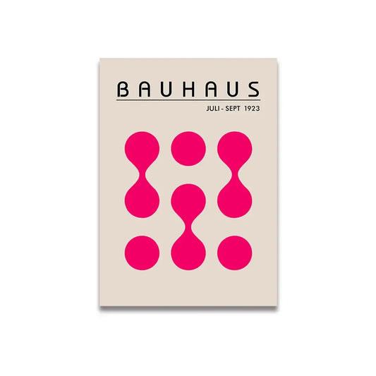 Beige bauhaus magazine cover with bold pink abstract shapes and black typography in vintage pink cartoon canvas poster