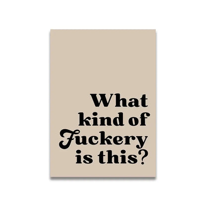 Beige rectangular canvas print with bold black text from decorbites vintage pink cartoon posters for home decor