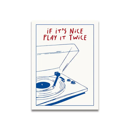 Decorbites™ vintage pink cartoon canvas poster featuring a blue line-art record player with red text for home decor