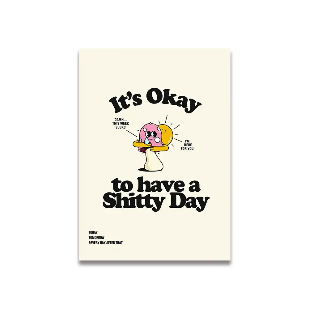 Cream-colored vintage pink cartoon canvas poster by decorbites featuring a pink mushroom with sun and motivational text