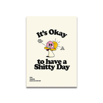 Cream-colored vintage pink cartoon canvas poster by decorbites featuring a pink mushroom with sun and motivational text