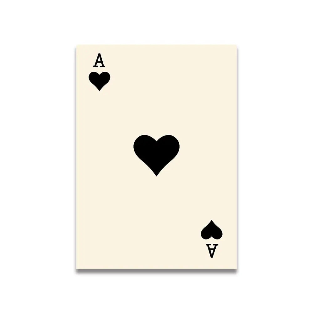Cream-colored playing card with black heart and a symbol in corners featured in decorbites vintage pink cartoon poster