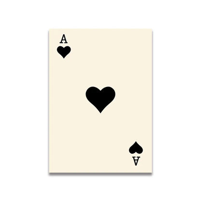 Cream-colored playing card with black heart and a symbol in corners featured in decorbites vintage pink cartoon poster