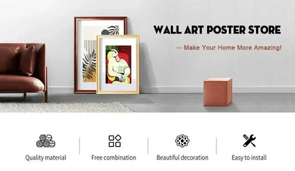 Framed vintage pink cartoon abstract art poster featuring a stylized figure in green yellow and red on canvas for home decor