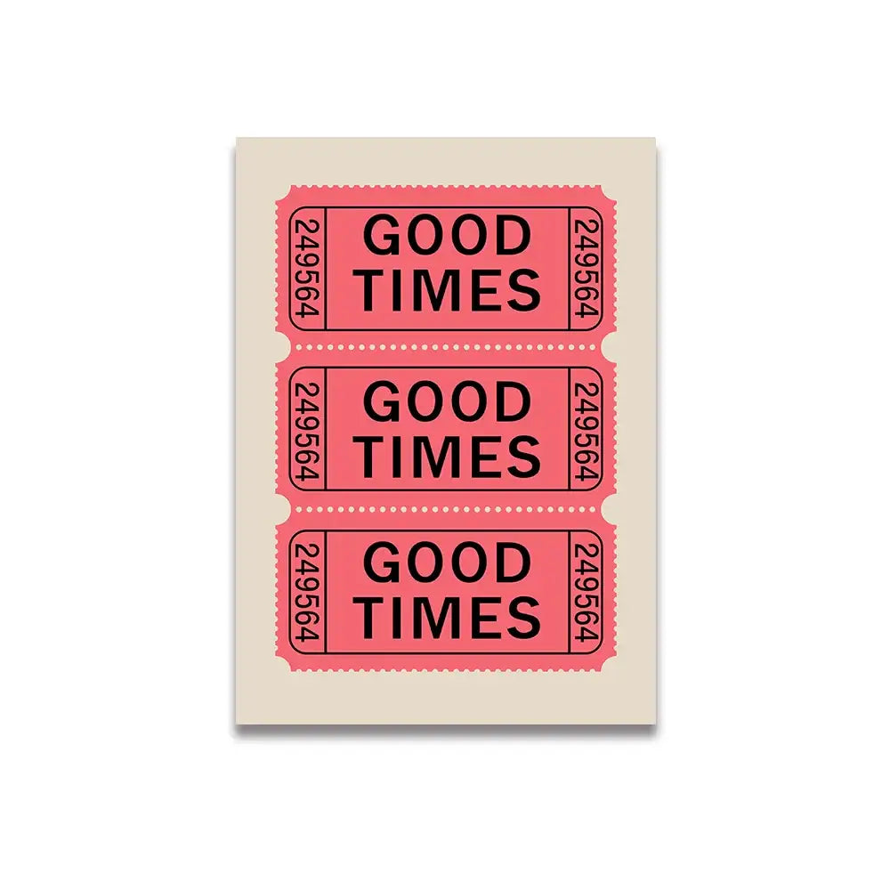 Decorbites™ vintage pink cartoon canvas poster featuring pink good times ticket-themed art print with stacked perforated tickets