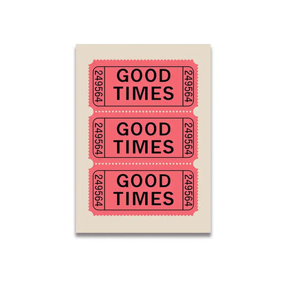 Decorbites™ vintage pink cartoon canvas poster featuring pink good times ticket-themed art print with stacked perforated tickets