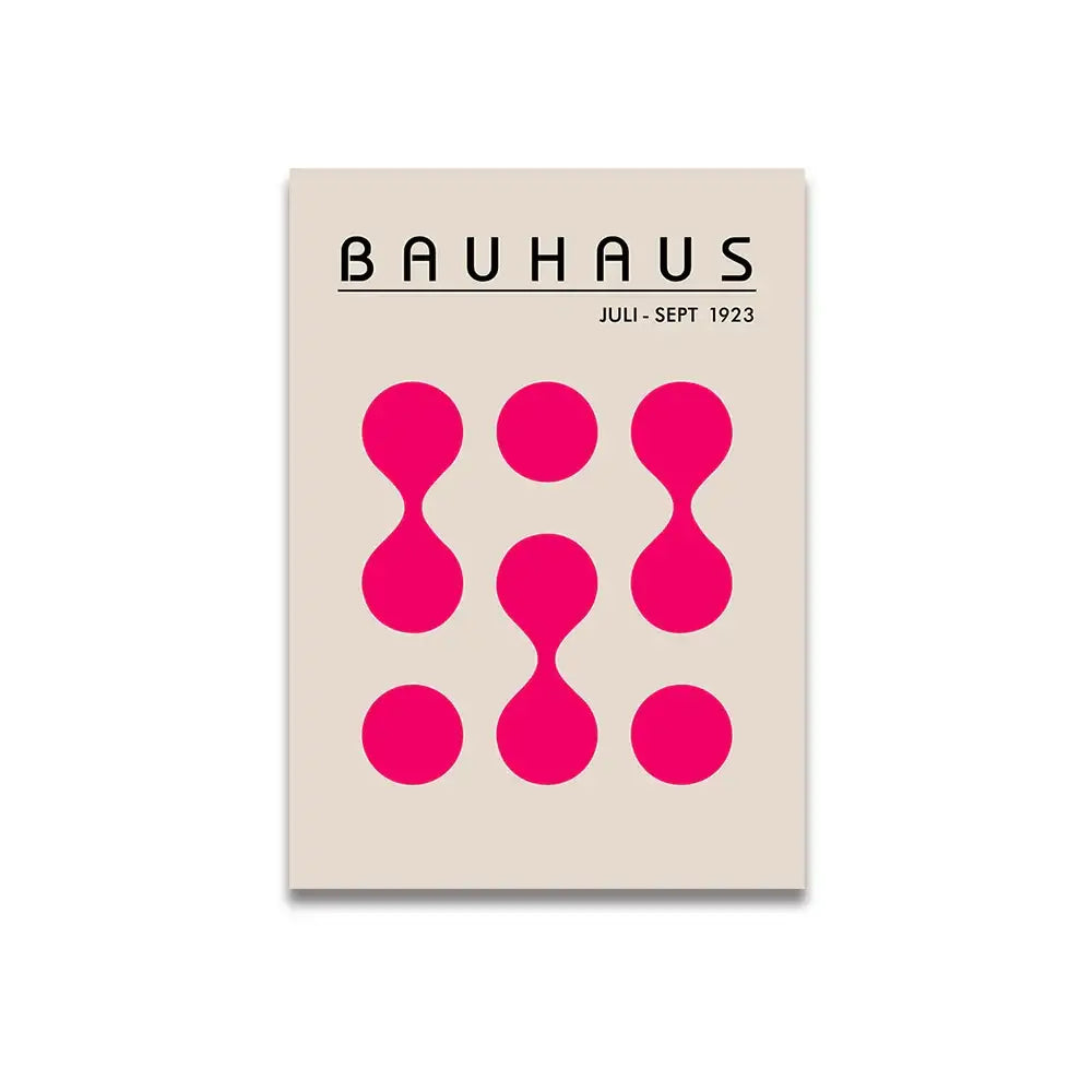 Beige bauhaus magazine cover with bold pink cartoon print abstract shapes on decorbites™ vintage pink cartoon print canvas wall art