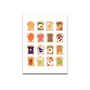 Decorbites vintage pink cartoon print wall art canvas featuring sixteen colorful toast illustrations arranged in a grid