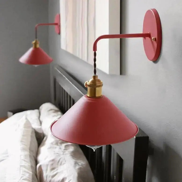 Red metal vintage plated wall sconce with brass-finished base and twisted cord by DecorBites plated wall lamp