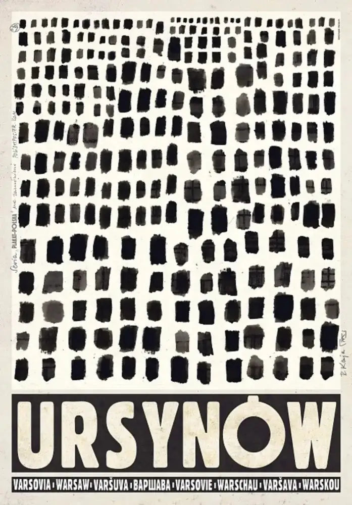 Black and white abstract poster with brushstroke squares and bold typography from decorbites™ vintage poland city canvas prints