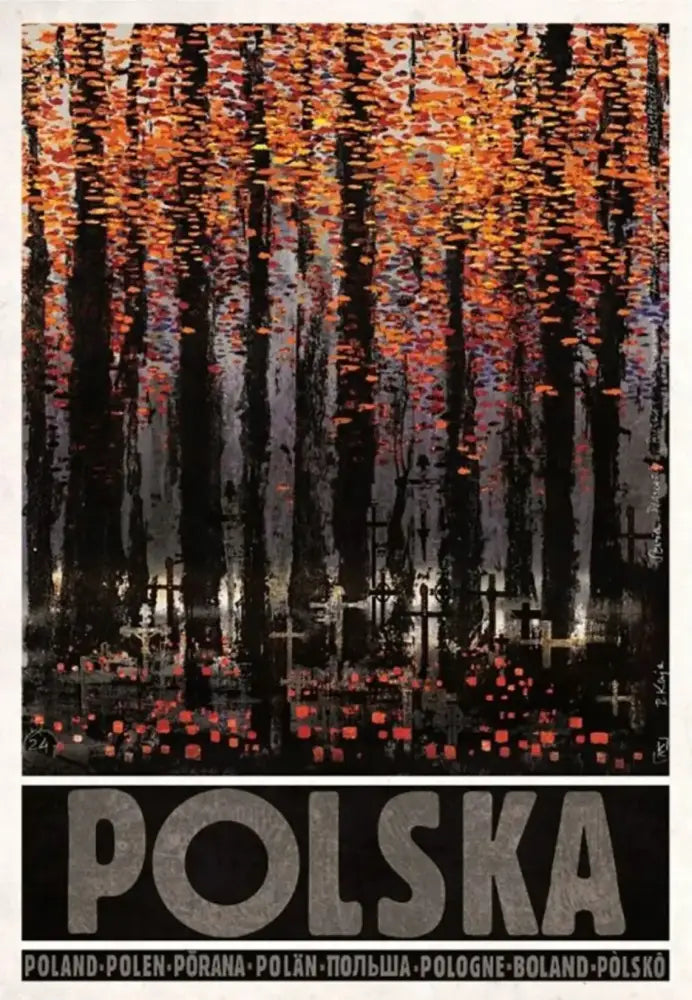 Decorbites™ vintage poland city canvas print features a forest scene with tall trunks and orange autumn leaves